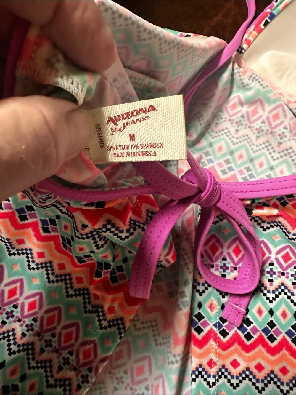 Arizona Jean Company Multicolor Pink Aqua Patterned Bikini Top